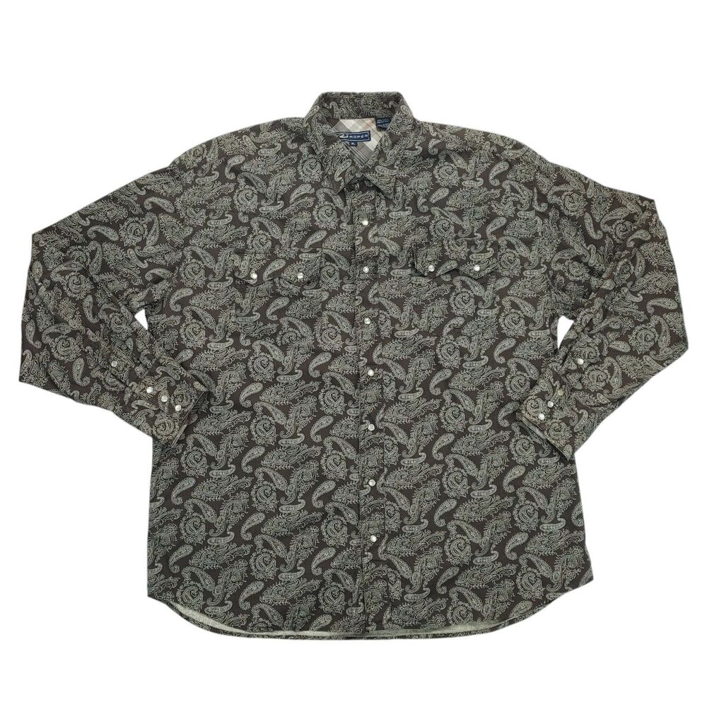 Roper Brown Paisley Pearl Snap Western Long Sleeve Mens Pockets Shirt XL